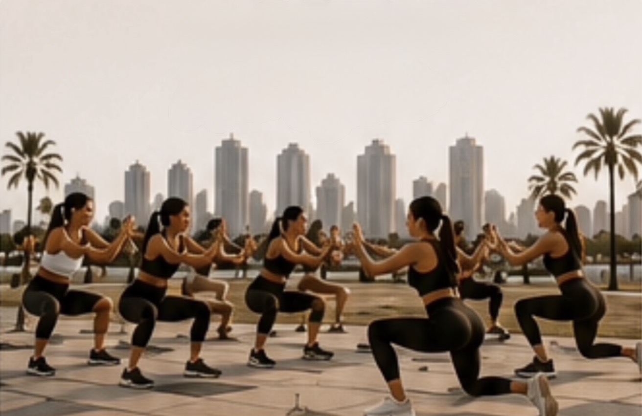Women training together in an outdoor fitness session